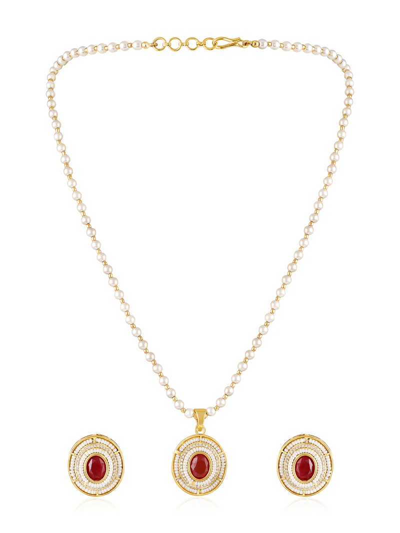 Ruby Pearl Royale Necklace Set