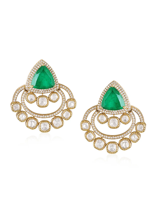 Emerald Crescent Kundan Earrings