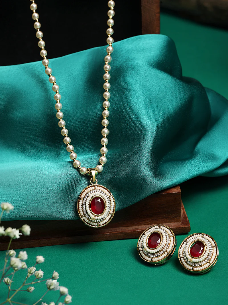 Ruby Pearl Royale Necklace Set