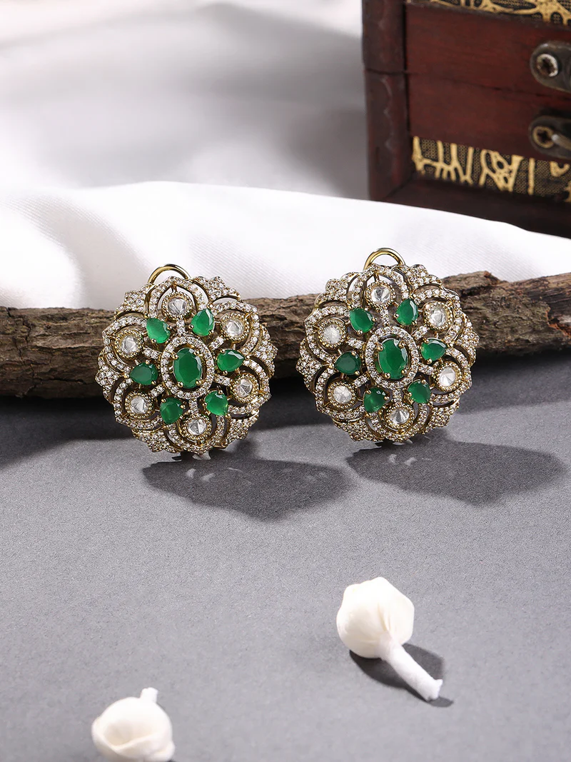 Emerald Blossom Kundan Earrings