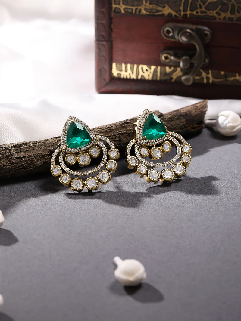 Emerald Crescent Kundan Earrings