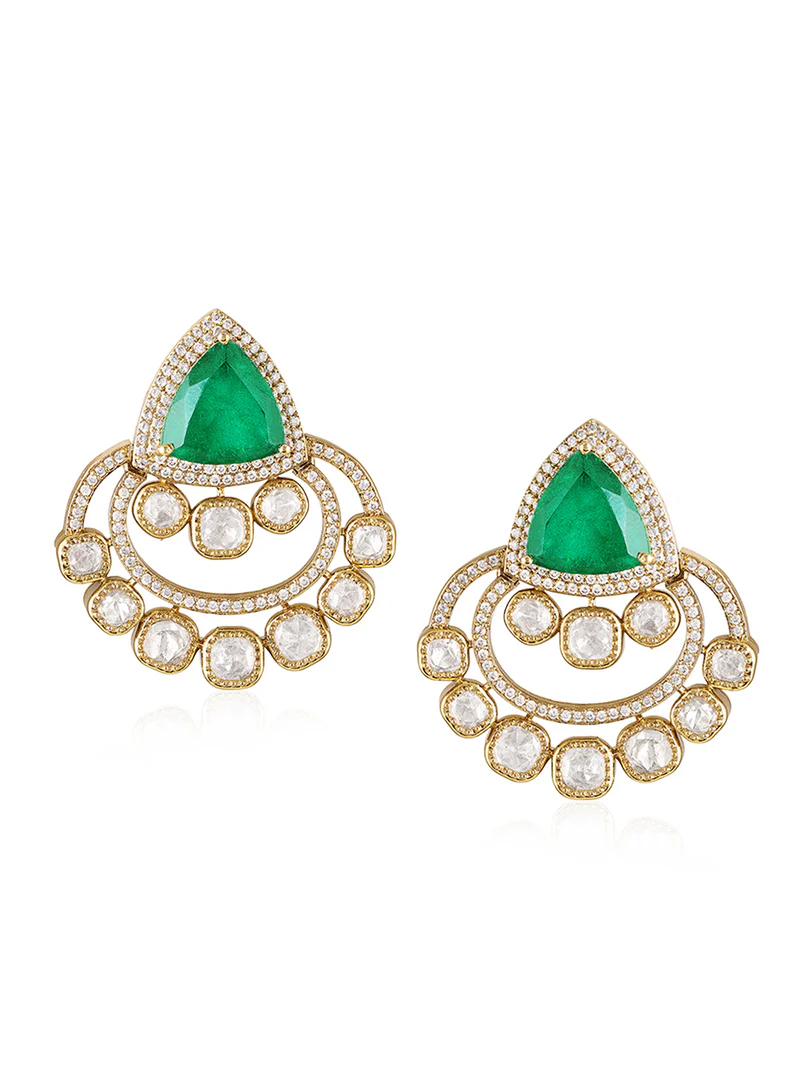 Emerald Crescent Kundan Earrings