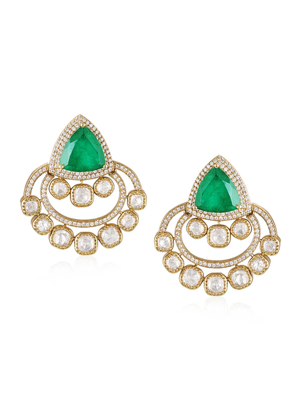 Emerald Crescent Kundan Earrings