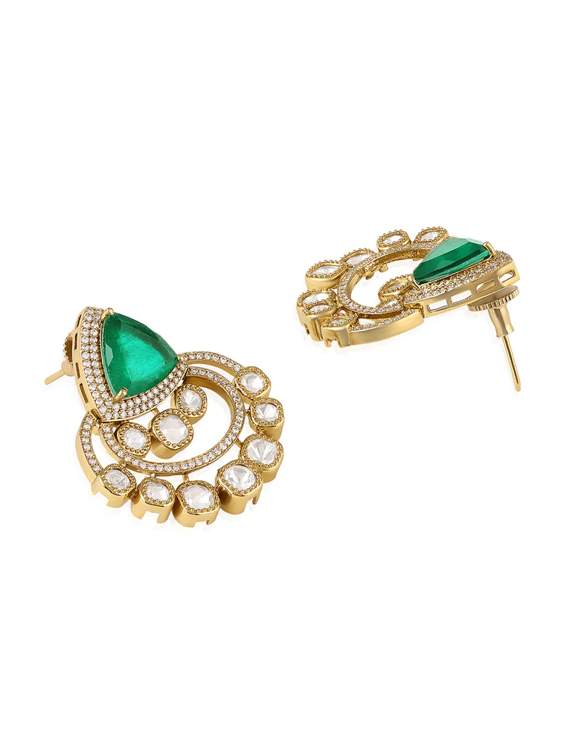 Emerald Crescent Kundan Earrings
